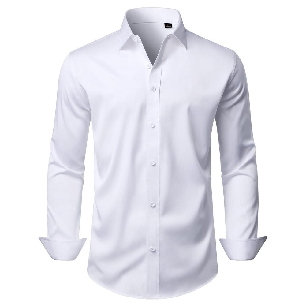 Wrinkle-Free Dress Shirt Men Long Sleeve White Button Down